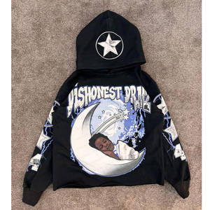 Sudadera con capucha de lana pesada de gran tamaño para hombre con bordado desgastado de estilo Vintage, ropa de calle personalizada, se desvanece el sol para el invierno - Product Image 3