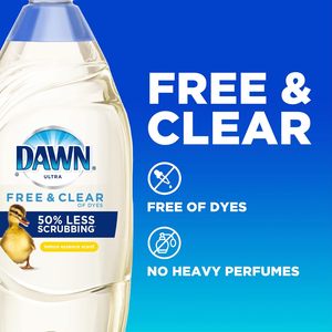Dawn Free & Clear - Jabón Líquido para Platos con Esencia de Limón, 3 x 24 oz, 2 Esponjas de Limpieza Antiarañazos, Forma de Gel, Detergente para Cocina - Product Image 3