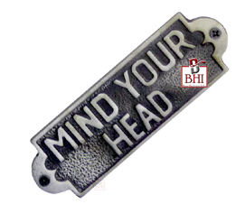 LETRERO DE PUERTA DE HIERRO MIND YOUR HEAD HIERRO FUNDIDO PLACA BLANCA Y NEGRA Letrero Montado en la pared Letreros generales de hierro fundido para oficina y Biblioteca - Product Image 3