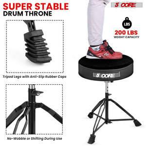 5 Core <b>Drum</b> Throne 3 Thick Padded Guitar Stool 200Lb Capacity Velvet Top Adjustable Drummer Chair - Product Image 6