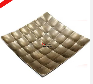 Plateau de service en acier inoxydable en métal fini argenté avec motif de fleurs dorées pour restaurant et bar d'hôtel - Product Image 4