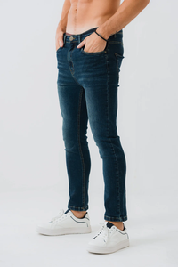 Los pantalones vaqueros de mezclilla de color azul lavado medio más populares para hombre, pantalones vaqueros ajustados con cierre de botón de estilo recto - Product Image 3