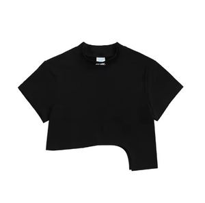 Bordado personalizado parte inferior desigual camiseta Crop Top mujeres algodón peinado ropa de calle fabricante de camisetas - Product Image 2