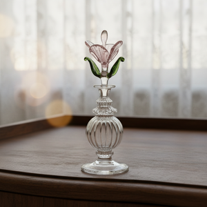 LW80 Glass Perfume Bottle, Miniature Blossom Vial, High-Clarity Ribbed Body with Hand-Fused 3D Floral <b>Stopper</b> for Pure Oud - Product Image 3