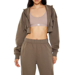 Sudadera con cremallera de gran tamaño para mujer, algodón de alta calidad, felpa francesa, transpirable, recortada, con cremallera, logotipo personalizado, bordado, estampado - Product Image 5