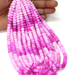 ลูกปัดโอปอลสีชมพูเข้มทรงรอนเดล AAA: งานฝีมือเครื่องประดับอัญมณีทำมือ - Product Image 2