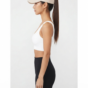 Soutien-gorge de sport pour femme avec logo personnalisé, maintien élevé, rembourré, blanc uni, pour yoga et fitness, en promotion 2026 - Product Image 6