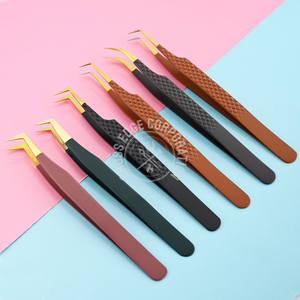 Pinzas de agarre de diamante mejor valoradas Pinzas curvas de aislamiento ligero Volumen Pestañas Extensión individual Punta de fibra Color personalizado - Product Image 1