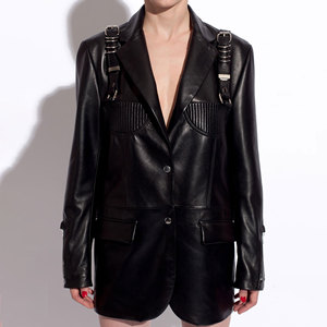 Veste en cuir véritable d'hiver en gros Col en laine Fermeture à glissière respirante Broderie moto tricotée délavée - Product Image 3
