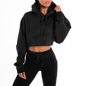 Quick-Dry Women's Crop <b>Top</b> Hoodies with Long Sleeves Cotton Polyester Knitted Streetwear for <b>Winter</b> Hooded Collar - Product Image 1