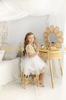 Vietnam Daisy Ensemble de vanité pour enfants Table de vanité en rotin avec tiroirs Coiffeuse avec miroir pour enfants fait à la main