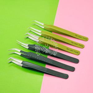 Pince à épiler professionnelle à pointe en fibre de qualité supérieure volume à 90 degrés pince à cils couleur verte isolation incurvée légère en acier inoxydable - Product Image 1