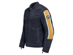 Veste de moto en cuir de vachette premium classique Roadster Heritage/Urban pour homme Bm Schwabing Bleu/Jaune, homologuée CE - Product Image 2