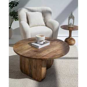 Haldor Table basse ronde en bois de manguier avec pieds croisés pour meubles de salon panneau de maison style bois - Product Image 6