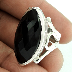 Dernière conception de bague en forme de marquise en argent sterling 925 avec pierre précieuse d'onyx noir naturel pour femme prix de gros fabricant en vrac - Product Image 1