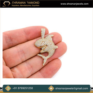 Hip Hop Style Grand Requin Lab Cultivé Diamant Pendentif Collier 925 Argent Plaqué Or Personnalisé Rappeur Animal Fine Pendentifs Charmes - Product Image 2