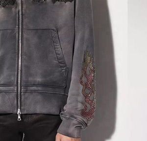 Sweat à capuche pull-over avec logo vintage personnalisé avec strass personnalisés Survêtement pour hommes Sweat à capuche homme surdimensionné - Product Image 4