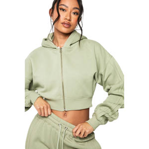 Conjunto Deportivo Casual de Invierno para Mujer, 2 Piezas, Top Corto de Manga Larga, Pantalones Cortos de Chándal, Cuello con Capucha, 100% Chándal para Mujer - Product Image 4