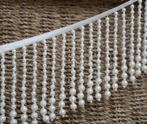 Ribete de Cuentas Blancas, Borla de Cuentas, Ribete de Flecos con Cuentas, Ribete de Encaje de Perlas para Cortinas, Disfraces de Danza, Decoración de Vestidos - Product Image 1