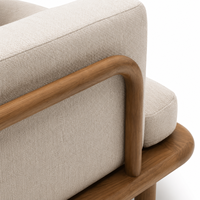 Sillón Moderno Cuadrado de Madera con un Solo Asiento, Brazos Curvos, Tapicería de Tela, Respaldo Acolchado con Relleno de Espuma para Sala de Estar