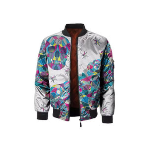 Nouveau blouson aviateur coupe-vent en satin de polyester pour hommes, manteaux décontractés à col montant avec logo avant réversible - Product Image 4