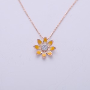 IGI Certified Lab Grown Diamond Yellow Enamel <b>Daisy</b> Flower Pendant in 9K Rose / Yellow & White Gold Cute Floral Pendant - Product Image 2