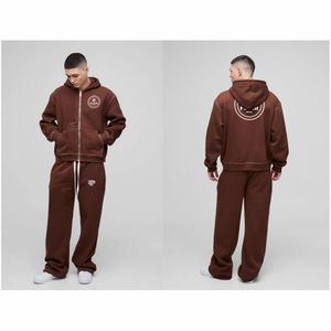 Pull à capuche en coton biologique 100% pour hommes, long sweat-shirt d'hiver avec motif solide, broderie perlée 3D, motif bricolage - Product Image 1