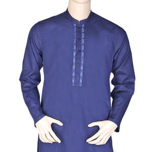 ชุดเสื้อผ้าผู้ชายปักลาย คอปกแบบแบนด์คอลลาร์ - สีน้ำเงินกรมท่า - Product Image 4