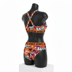 ชุดบิกินี่ผ้าโพลีเอสเตอร์ผสมสแปนเด็กซ์พรีเมียม สีส้ม ผ้าสเตรชพิมพ์ลายทั้งตัว ซิปด้านหน้า โลโก้แบบรีดร้อน สำหรับผู้หญิง - Product Image 6