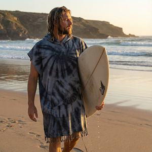 Serviette Poncho de Plage Adulte en Gros - Gris Tie-Dye à Capuche Argenté 100% Coton Turc, Peignoir de Surf et de Bain Fournisseur OEM - Product Image 2
