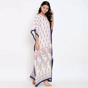 Fabricación personalizada Slim Fit Viscosa Rayón Cuello en V Medias mangas Paisley Perfection Loungewear Kaftan - Product Image 3