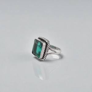 Emerald Ring Rectangle Gemstone 925 Sterling Silver Handmade May Birthstone Jewelry Gift For <b>Women</b> Her - Product Image 3
