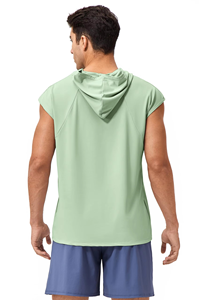 Haut de sport sans manches à capuche pour homme, léger, séchage rapide, en polyester, pour entraînement et fitness, disponible en OEM/ODM - Product Image 2