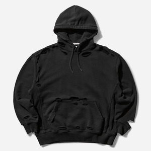 Stylish Men's Hoodie Modern Distressed Details Adjustable <b>Drawstring</b> Hood Front <b>Pouch</b> Pocket 100% Cotton Fleece Eco-Friendly - Product Image 1