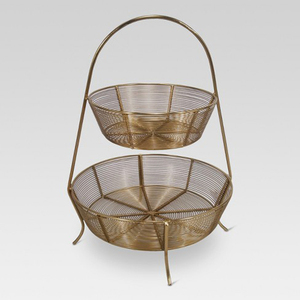 Panier à 2 niveaux en fil métallique plaqué argent, panier à fruits en métal forgé, panier à ustensiles de cuisine, panier polyvalent - Product Image 6