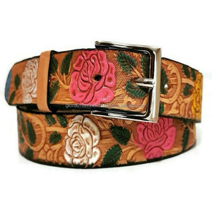 Cinturón de herramientas de cuero occidental de lujo pintado a mano y tallado a mano floral grabado para unisex en todos los tamaños personalizados colores y diseños - Product Image 4