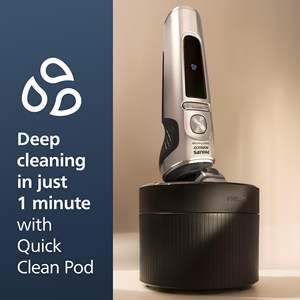 Rasoir électrique triple lame humide/sec avec tondeuse, boîtier de nettoyage et pochette, rasoir rotatif sans fil pour le visage, étanche IPX7, lavable - Product Image 6