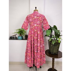 Hermoso Vestido Bohemio Indio de Algodón con Estampado Artesanal, Talla Pequeña, Estilo Flapper/Skater, Cintura Imperio, Suministro ODM - Product Image 4