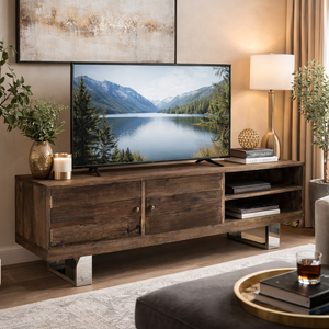 Mueble de TV de madera recuperada maciza de estilo antiguo, sala de estar reciclada para muebles de madera, soporte de TV para el hogar de estilo antiguo - Product Image 2