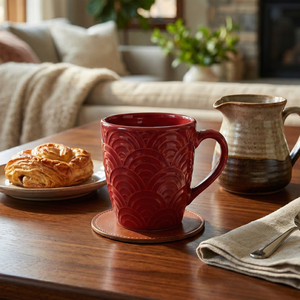 Scarlet Red Ceramic Coffee Mug <b>Set</b> of 2 Dishwasher & Microwave Safe Sublimation Laser Engraved <b>PC</b> Material Simple Style for Ins - Product Image 3