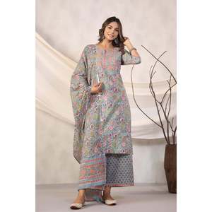Dupatta de Chifón con Estampado Digital - Maheen Gulshan Bagh Teal - Product Image 1