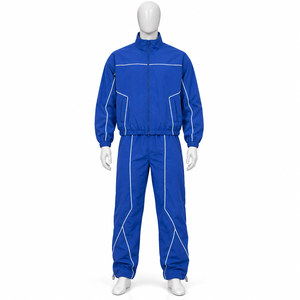 Survêtement pour homme noir et bleu à blocs de couleur, fermeture éclair intégrale, style sportif, coupe classique, en polyester, pour l'automne, avec poches latérales - Product Image 2