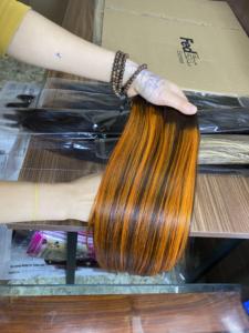 Extensiones de cabello de trama Piano Orange Mix Brown Color Bone Straight 12A Grade Raw Vietnamese Hair Weave Bundles - Product Image 2