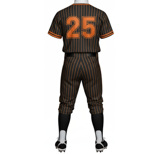 Ensemble d'uniformes de baseball personnalisés à rayures noires et orange, maillot d'équipe entièrement sublimé avec devant traditionnel et pantalon assorti - Product Image 3