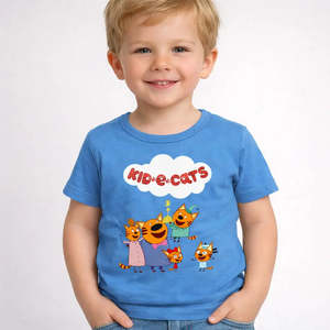 T-shirt pour enfants avec logo personnalisé imprimé, haut décontracté en jersey de coton et polyester pour enfants, motif familial Kid-E-Cats - Product Image 2