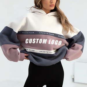 Sudadera con Capucha Corta de Bloques de Color Bordados Personalizados OEM |   Sudadera Deportiva Casual Extra Grande de Lujo para Mujer, Mezcla de Poliéster/Algodón, Personalizable - Product Image 4