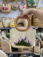 Tas jinjing anyaman tangan air hyacinth jerami dompet dibuat untuk wanita tas tangan pantai kasual tas tote bahu eco Vietnam asal