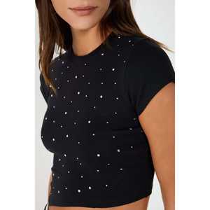 Blusa Informal Asimétrica con Adornos de Piedras y Logotipo Frontal, 100% Algodón, Manga Corta - Product Image 3