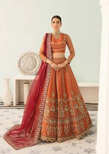 DESIGNER-EMBROIDERY on ORANGE BRIDAL <b>BLOUSE</b>,LEHENGA and DUPATTA WITH EMBELLISHED CRYSTAL GLASS BEADS,DABKA WORK for WEDDING@2024 - Product Image 2