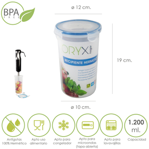 Contenitore Rotondo in Plastica Ermetico da 1.200 ml. O/ 12 x 19 (H) cm. - Product Image 1
